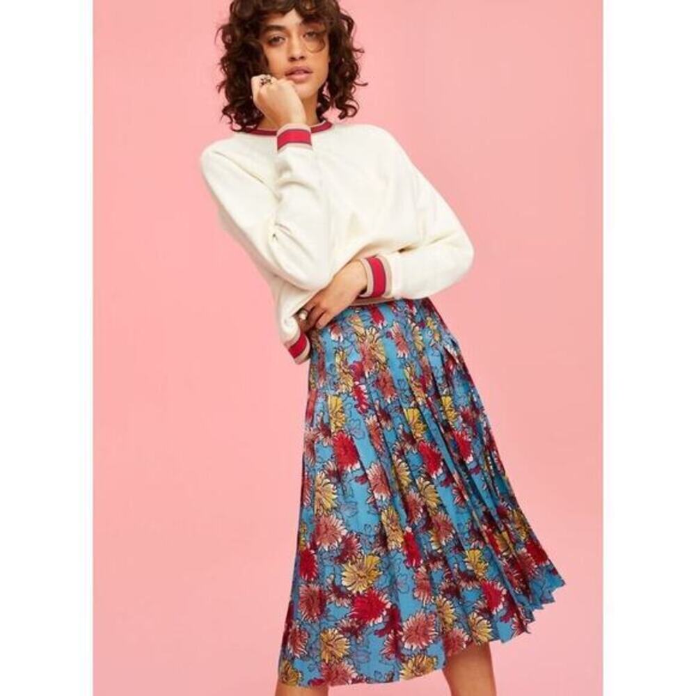 Aritzia Little Moon Olyra Floral Pleated Midi Skirt Blue Dopamine Whimsy 0 / XS